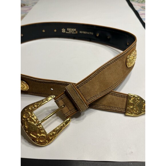 Escada Gold Medallions & Buckle Brown Leather Belt Women’s EUR 42 US 12 Vtg main image 9